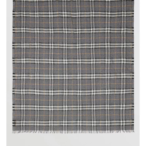Burberry - Metallic Vintage Check Wool Silk Scarf - Picture 5 of 13